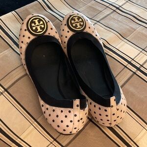Tory Burch Blush and Black Polka Dot Flats